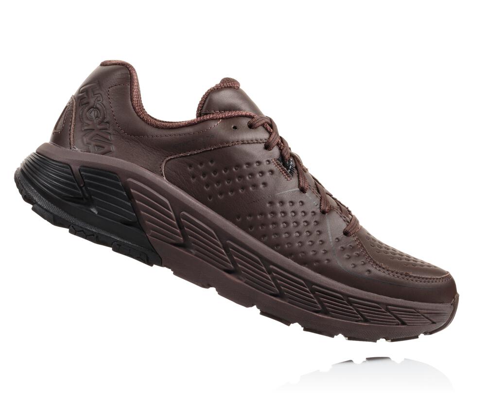 Hoka One One Gaviota Usnje Moški Trail Tekaški Čevlji Kava / Črna SI-785291P